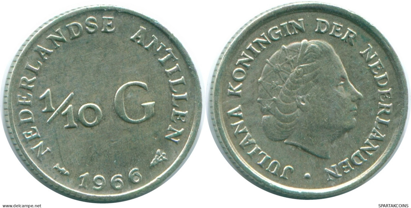 1/10 GULDEN 1966 NIEDERLÄNDISCHE ANTILLEN SILBER Koloniale Münze #NL12848.3.D.A - Niederländische Antillen