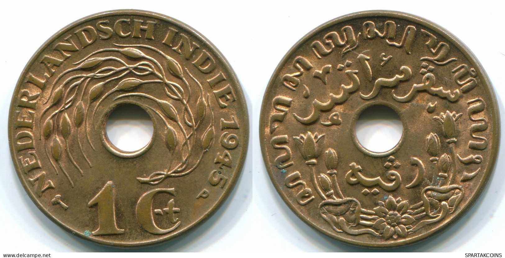 1 CENT 1945 P NETHERLANDS EAST INDIES INDONESIA Bronze Colonial Coin #S10446.U.A - Niederländisch-Indien