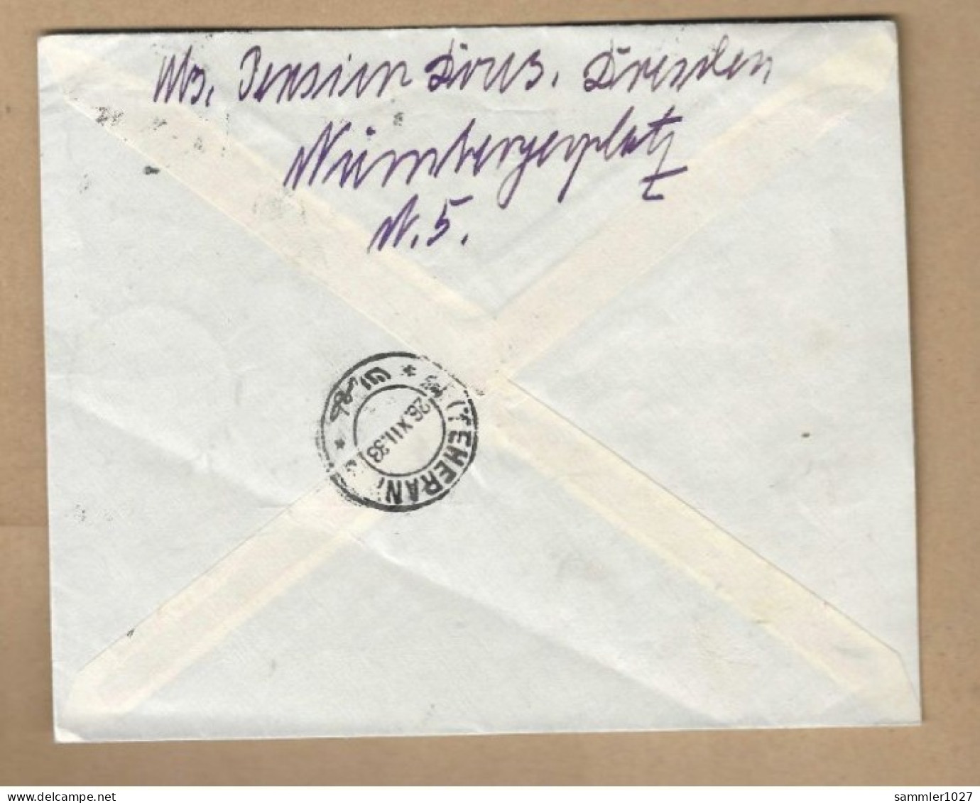 Los Vom 11.05 Einschreiben-Briefumschlag Aus Dresden Nach Teheran 1933 - Covers & Documents