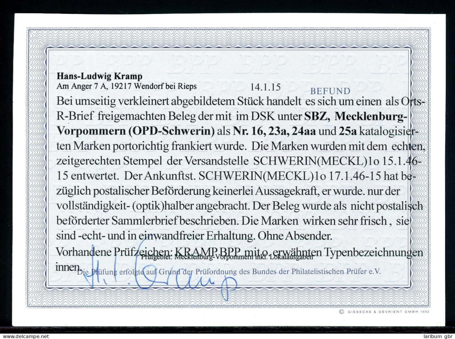 SBZ Mecklenburg-Vorpommern 24 Aa Gepr. Kramp Mischfrankatur #GJ454 - Sonstige & Ohne Zuordnung