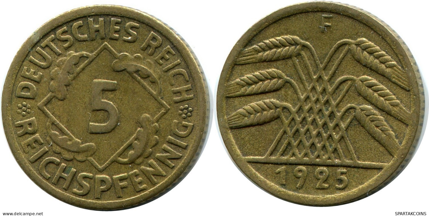 5 REICHSPFENNIG 1925 F GERMANY Coin #DB877.U.A - 5 Renten- & 5 Reichspfennig