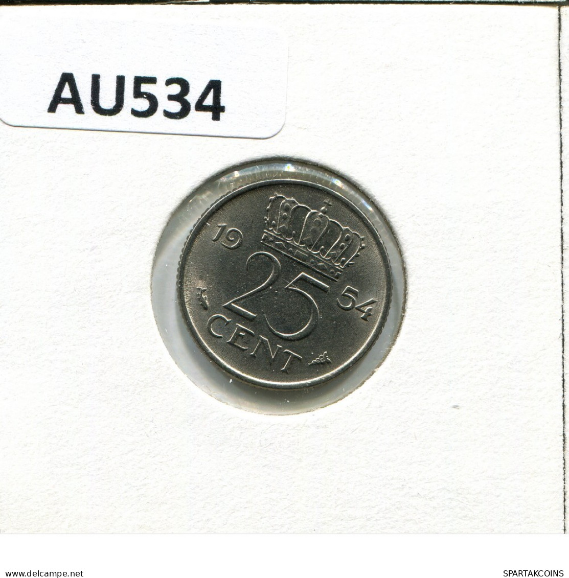 25 CENTS 1954 NEERLANDÉS NETHERLANDS Moneda #AU534.E.A - 1948-1980 : Juliana