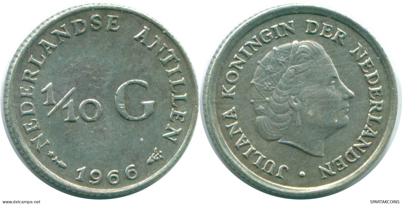 1/10 GULDEN 1966 NETHERLANDS ANTILLES SILVER Colonial Coin #NL12937.3.U.A - Niederländische Antillen