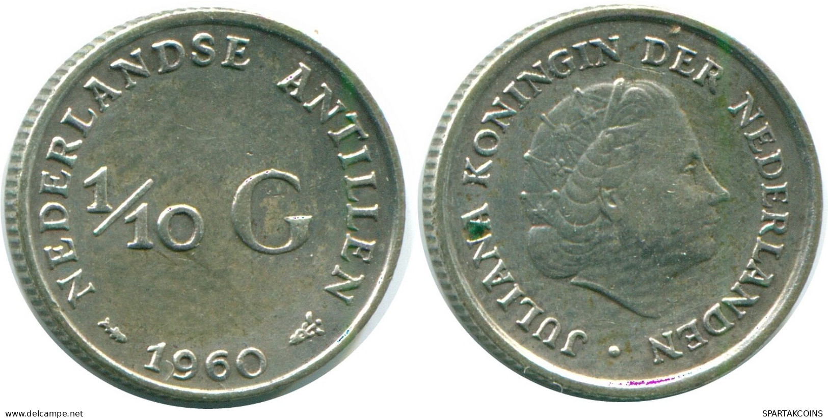 1/10 GULDEN 1960 NETHERLANDS ANTILLES SILVER Colonial Coin #NL12326.3.U.A - Antilles Néerlandaises