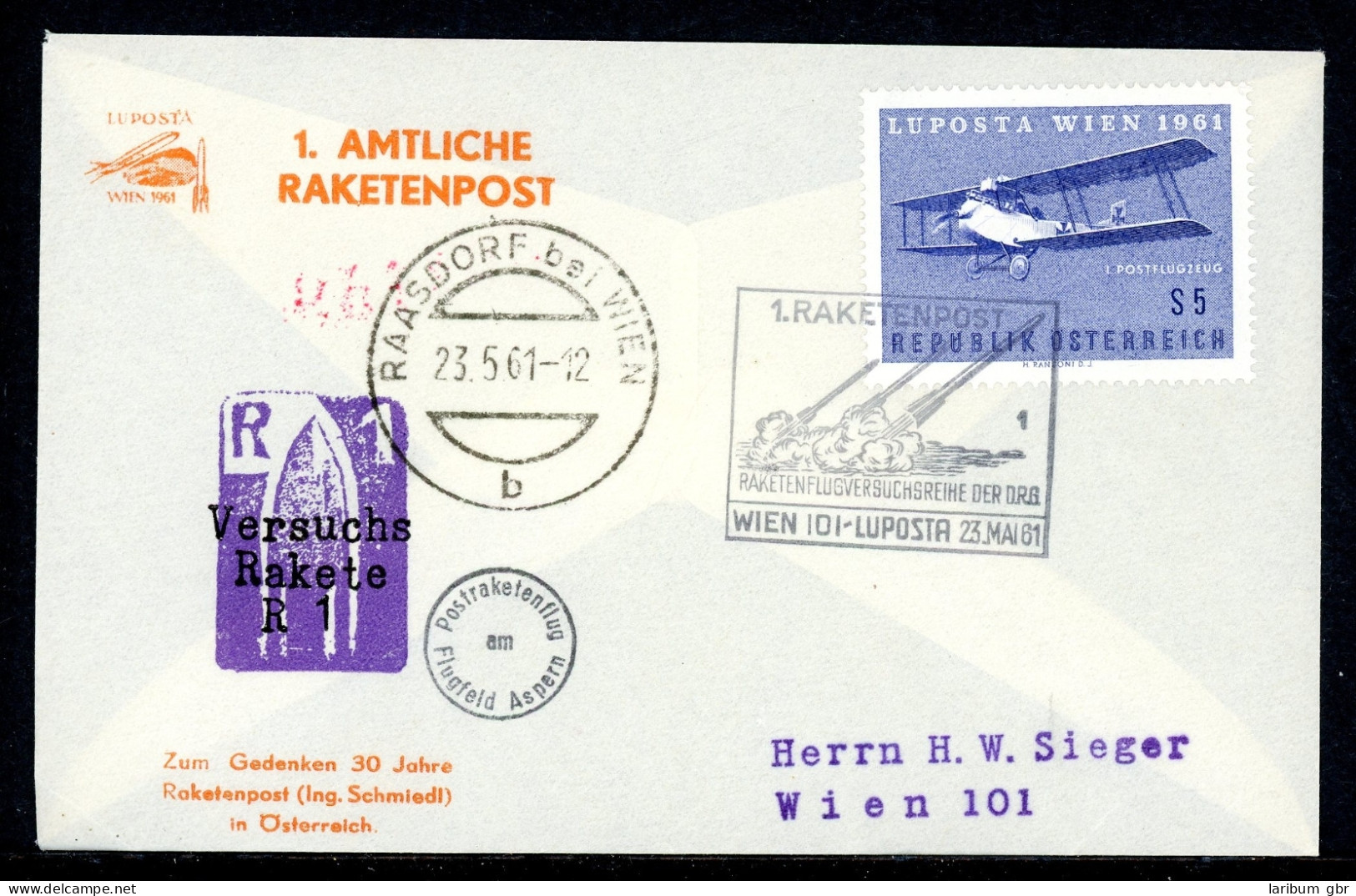 DRG 1. Amtliche Raketenpost Wien Luposta 23. Mai 1961 #HK126 - Sonstige & Ohne Zuordnung