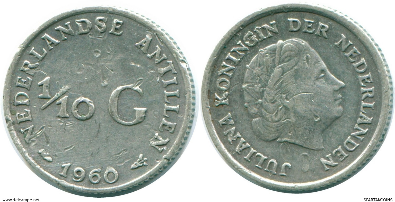 1/10 GULDEN 1960 NIEDERLÄNDISCHE ANTILLEN SILBER Koloniale Münze #NL12260.3.D.A - Antilles Néerlandaises