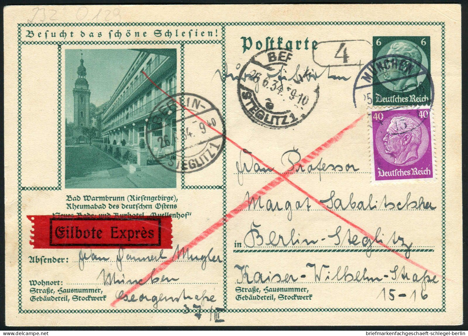 Berliner Postgeschichte, 1934, P 232 + 524, Brief - Briefe U. Dokumente
