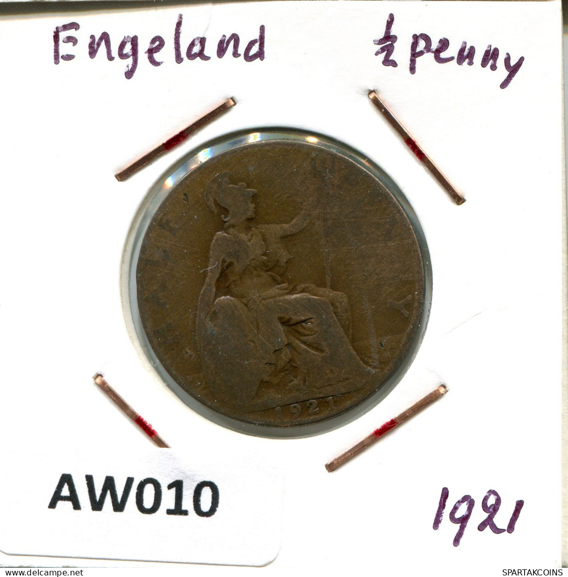 HALF PENNY 1921 UK GBAN BRETAÑA GREAT BRITAIN Moneda #AW010.E.A - C. 1/2 Penny