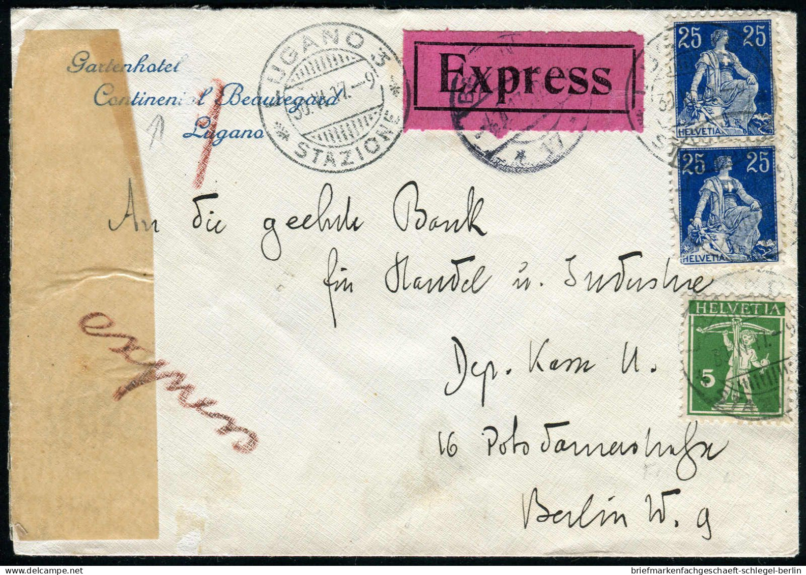 Berliner Postgeschichte, 1917, Schweiz, Brief - Storia Postale