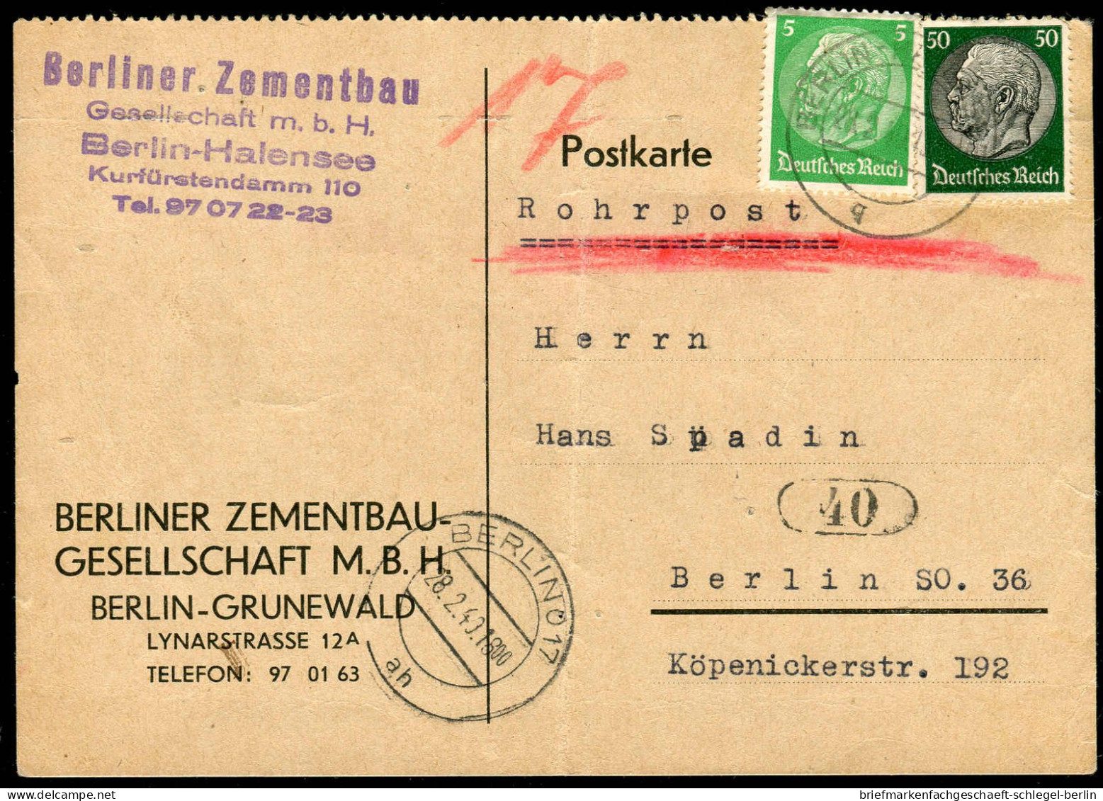 Berliner Postgeschichte, 1940, 515, 525, Brief - Storia Postale