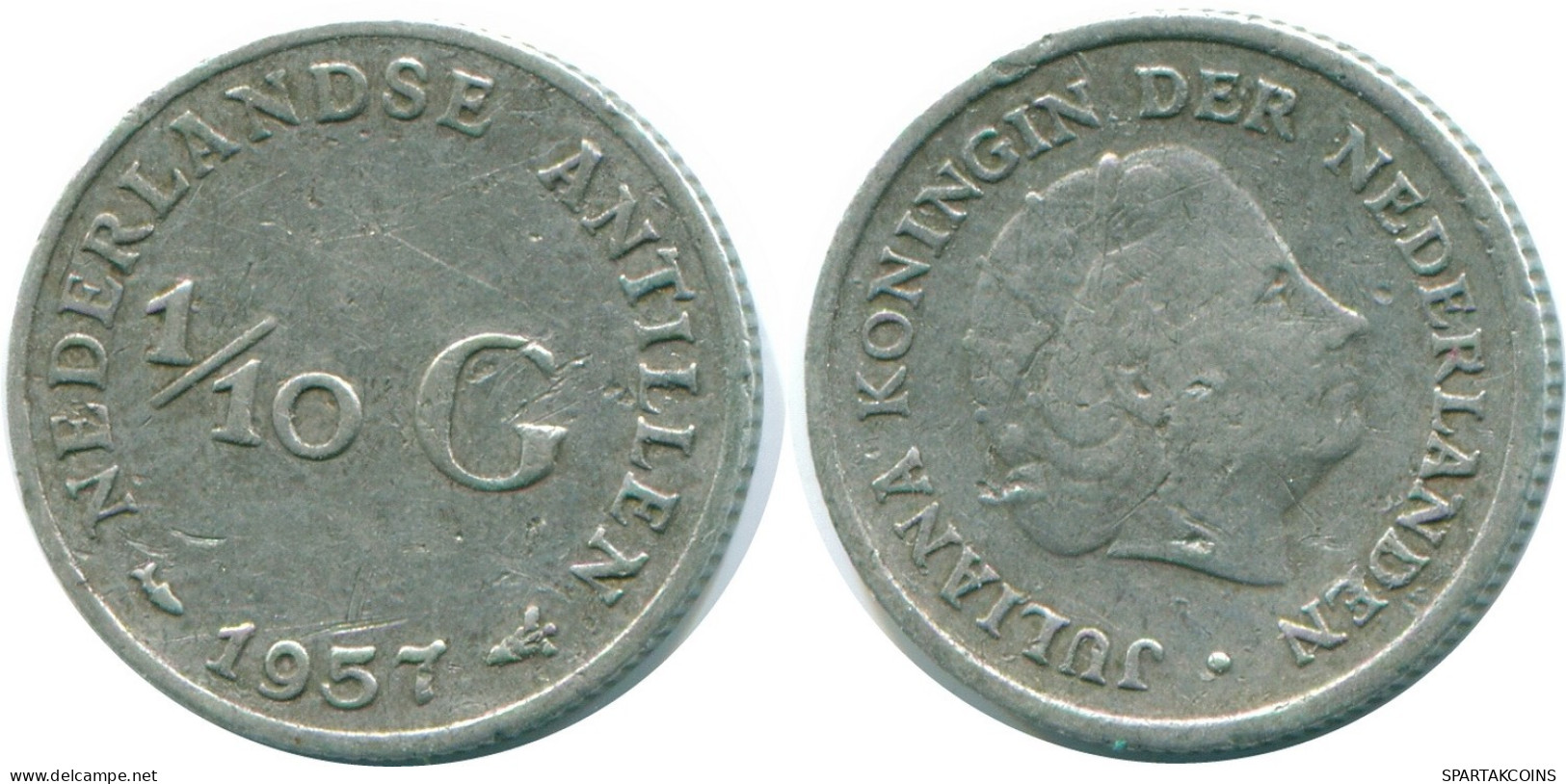 1/10 GULDEN 1957 ANTILLES NÉERLANDAISES ARGENT Colonial Pièce #NL12150.3.F.A - Netherlands Antilles