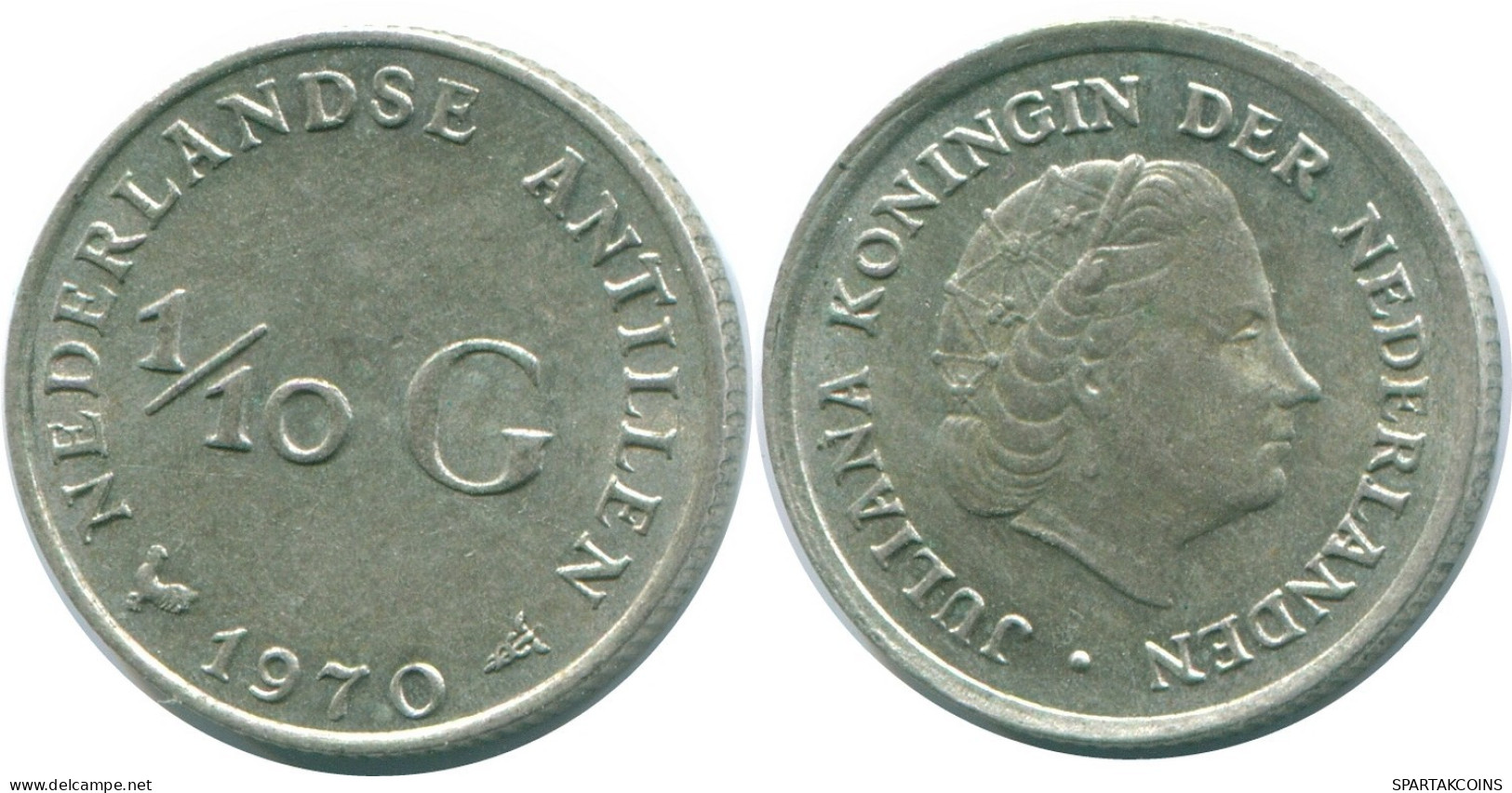 1/10 GULDEN 1970 NETHERLANDS ANTILLES SILVER Colonial Coin #NL12949.3.U.A - Niederländische Antillen