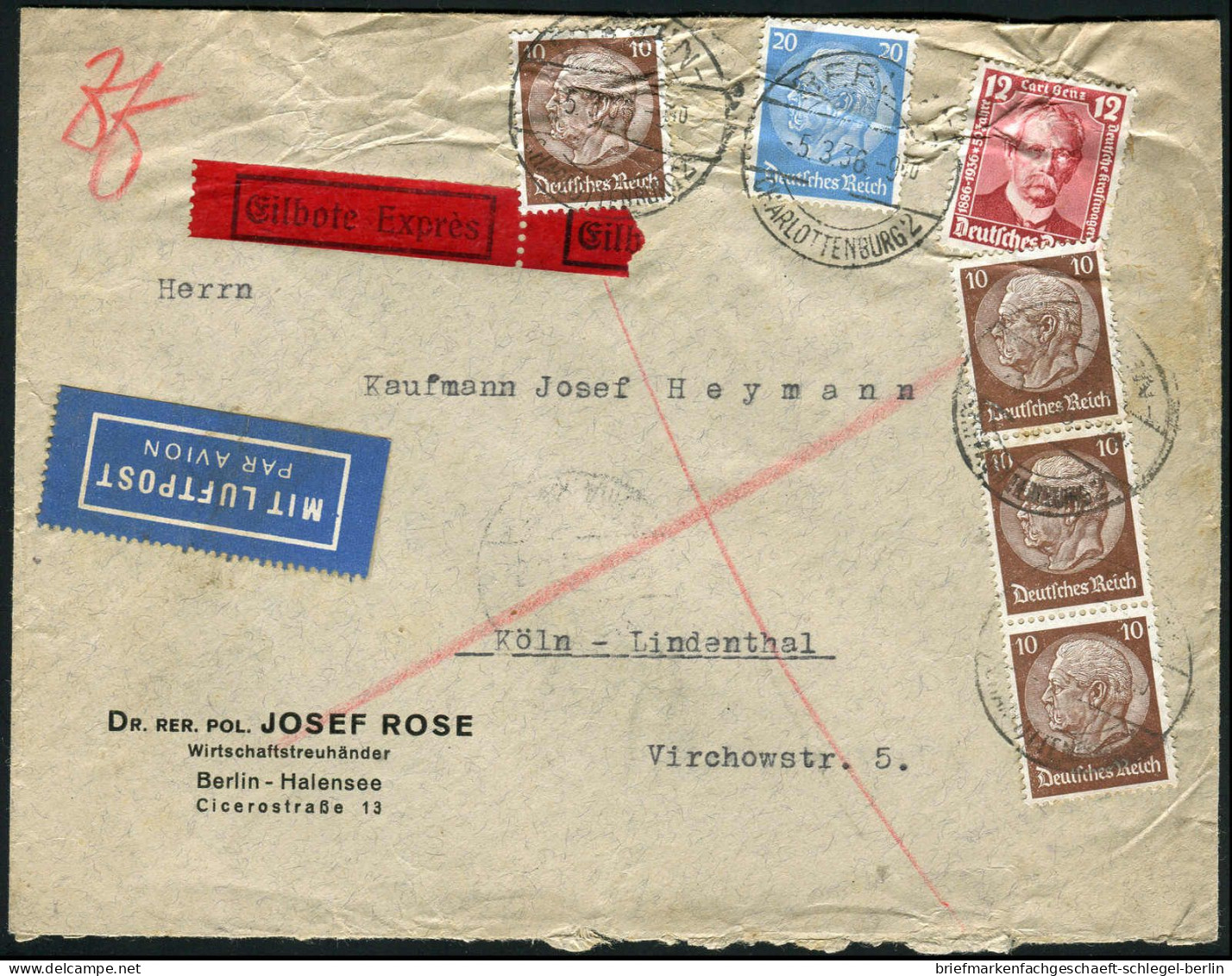 Berliner Postgeschichte, 1936, 518(4), 521, 605, Brief - Brieven En Documenten