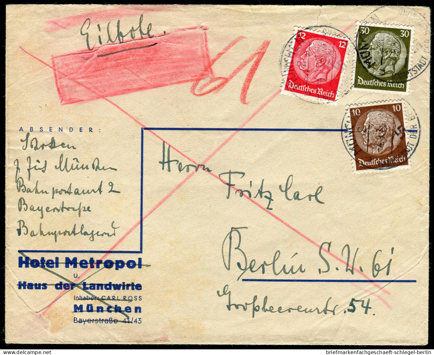 Berliner Postgeschichte, 1938, 518, 519, 523, Brief - Lettres & Documents