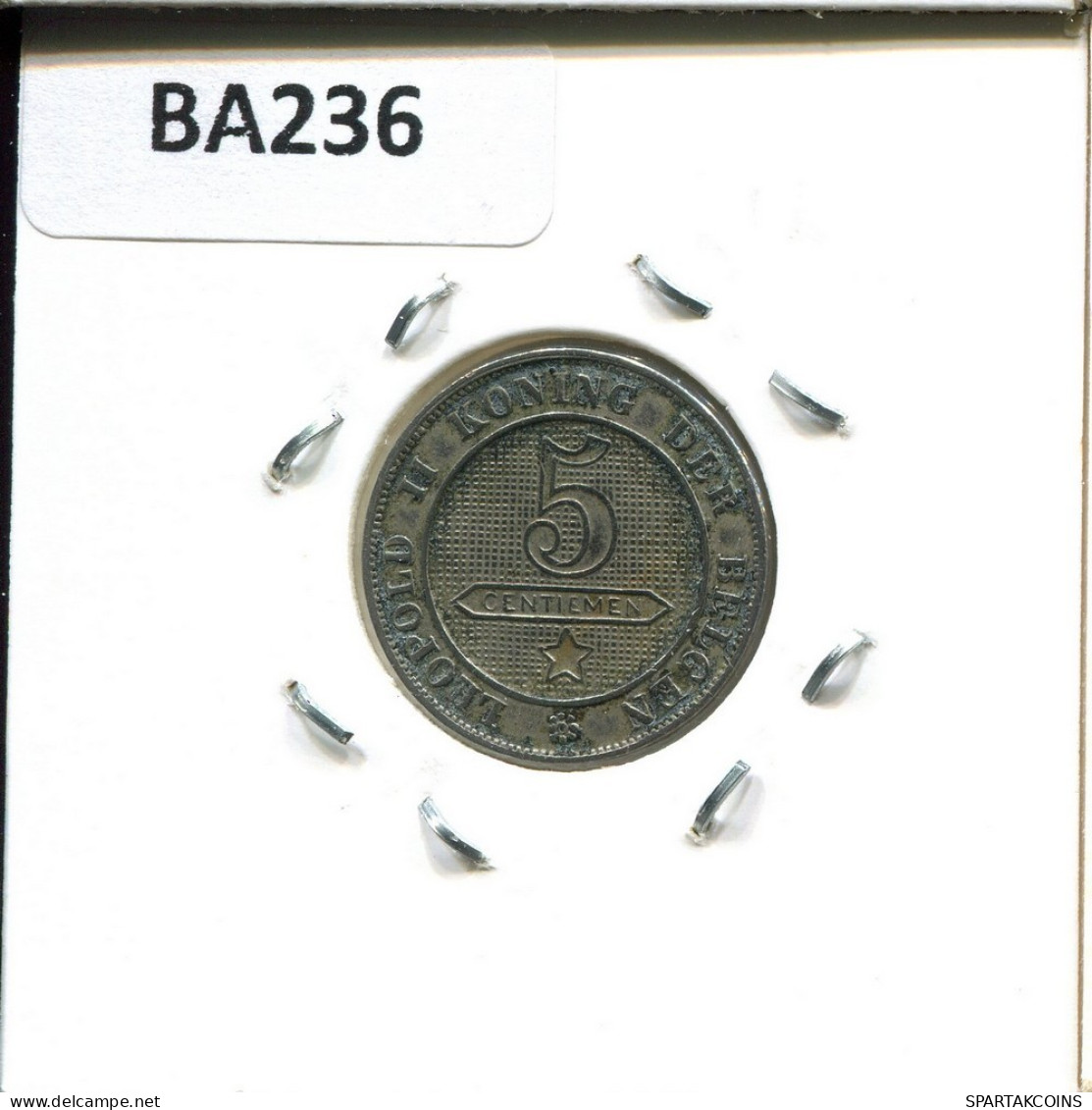 5 CENTIMES 1895 DUTCH Text BÉLGICA BELGIUM Moneda #BA236.E.A - 5 Cents