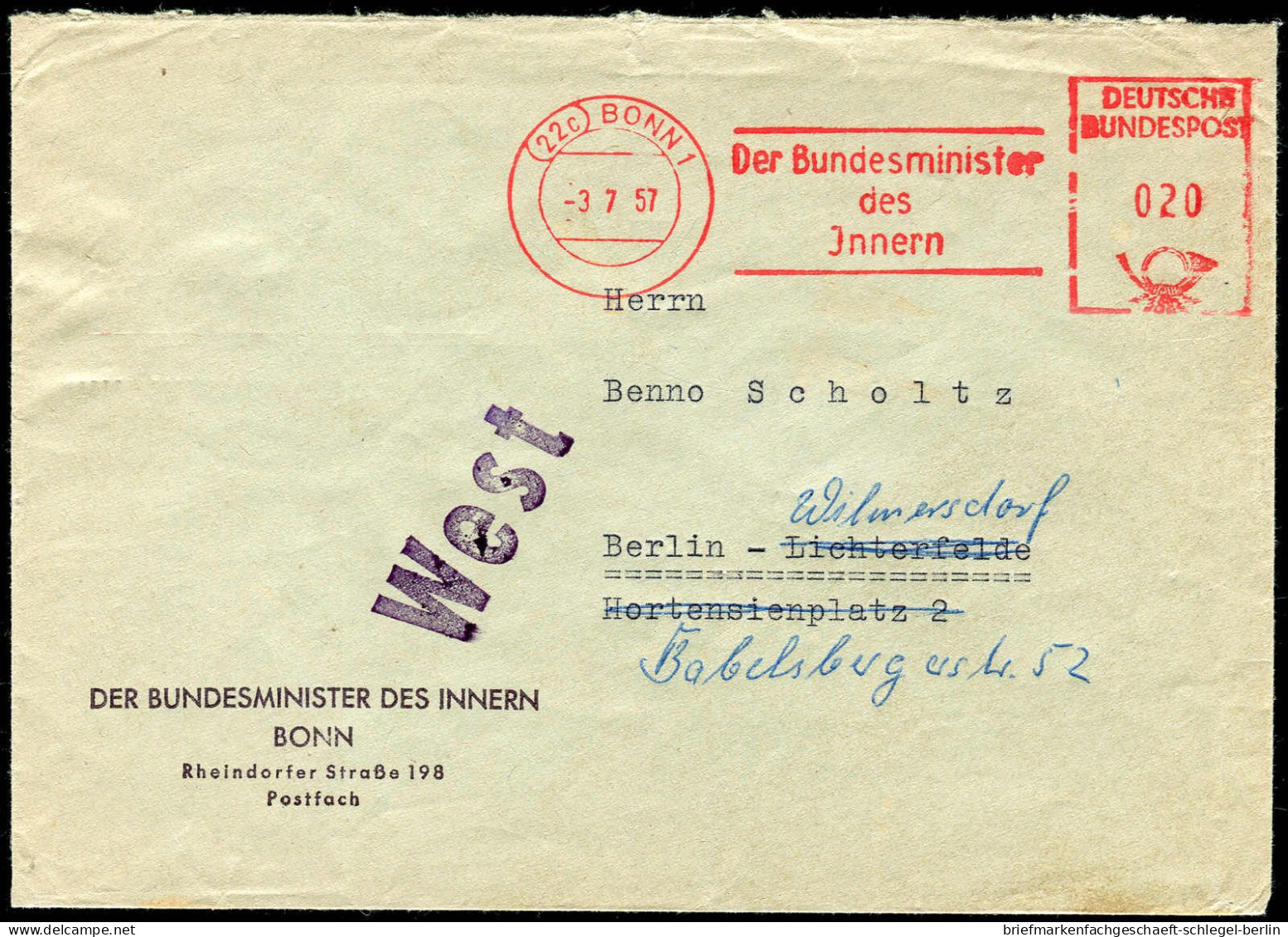 Bundesrepublik Deutschland, 1957, AFS, Brief - Sonstige & Ohne Zuordnung