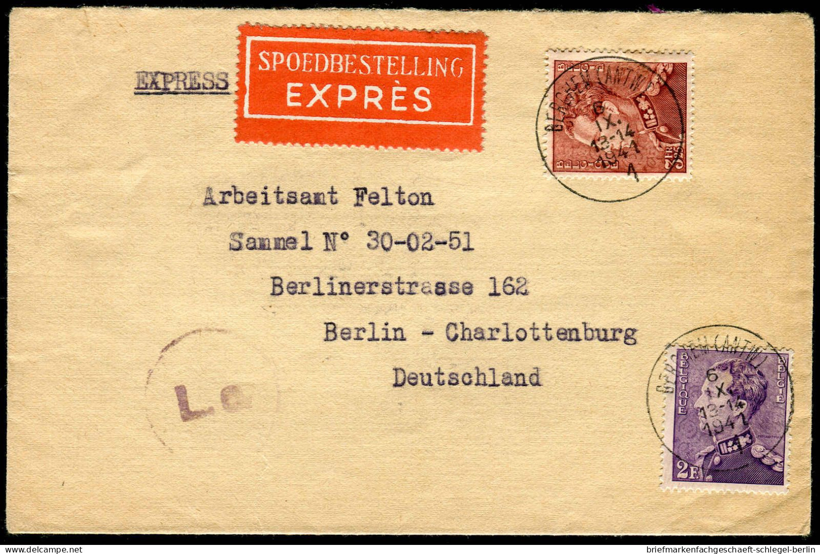 Berliner Postgeschichte, 1941, Belgien, Brief - Cartas & Documentos
