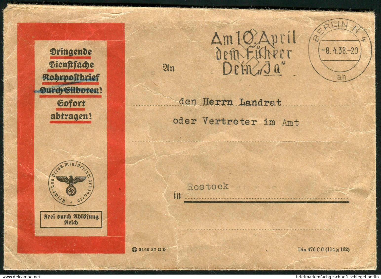 Deutsches Reich, 1938, Frei Abl, Brief - Altri & Non Classificati