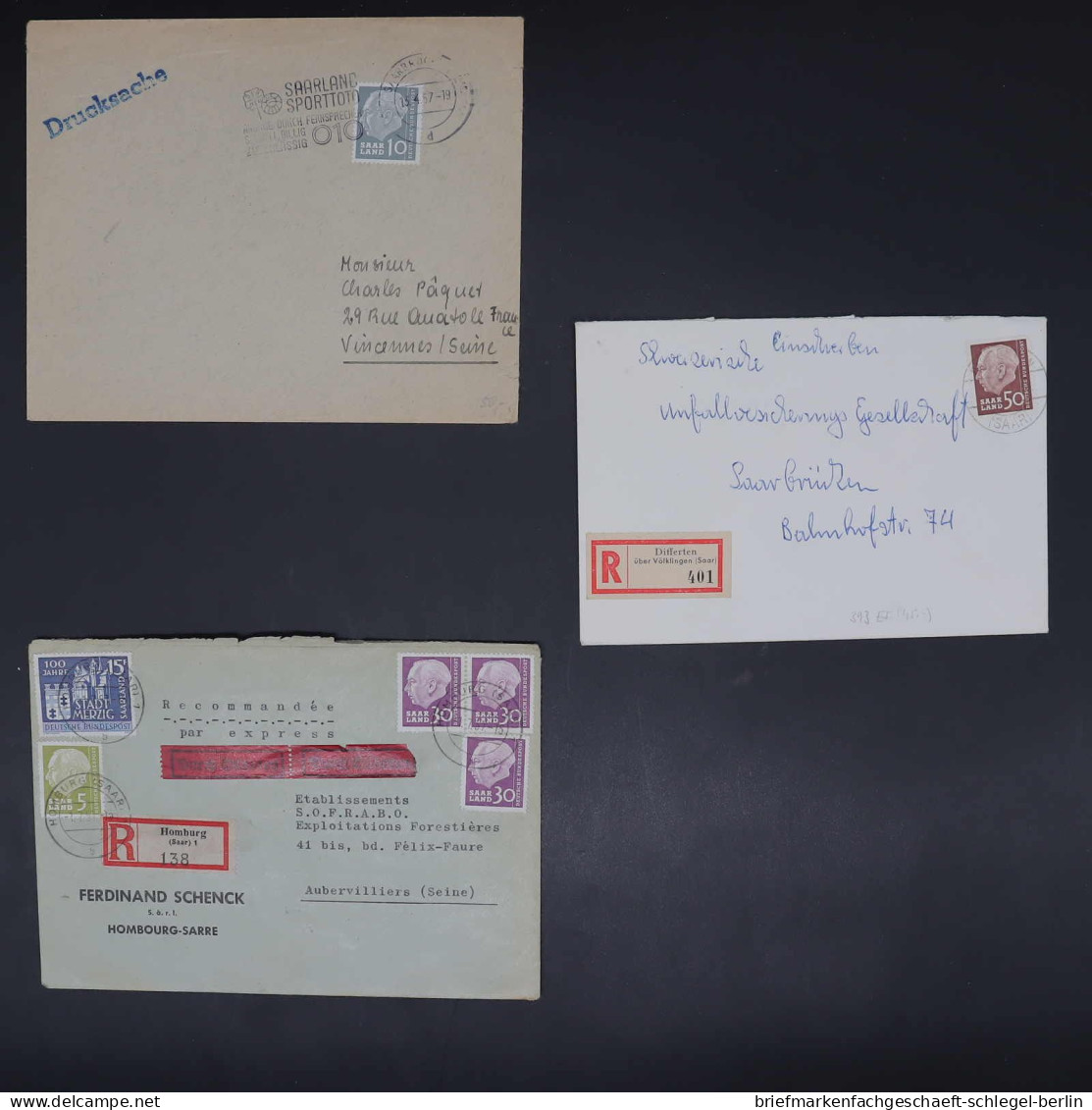 Saar, 1957, 386 EF - 393 EF - 384,391(3)+401, Brief - Sonstige & Ohne Zuordnung