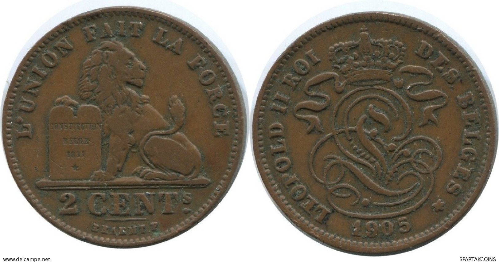 2 CENTIMES 1905 FRENCH Text BÉLGICA BELGIUM Moneda I #AE743.16.E.A - 2 Centimes