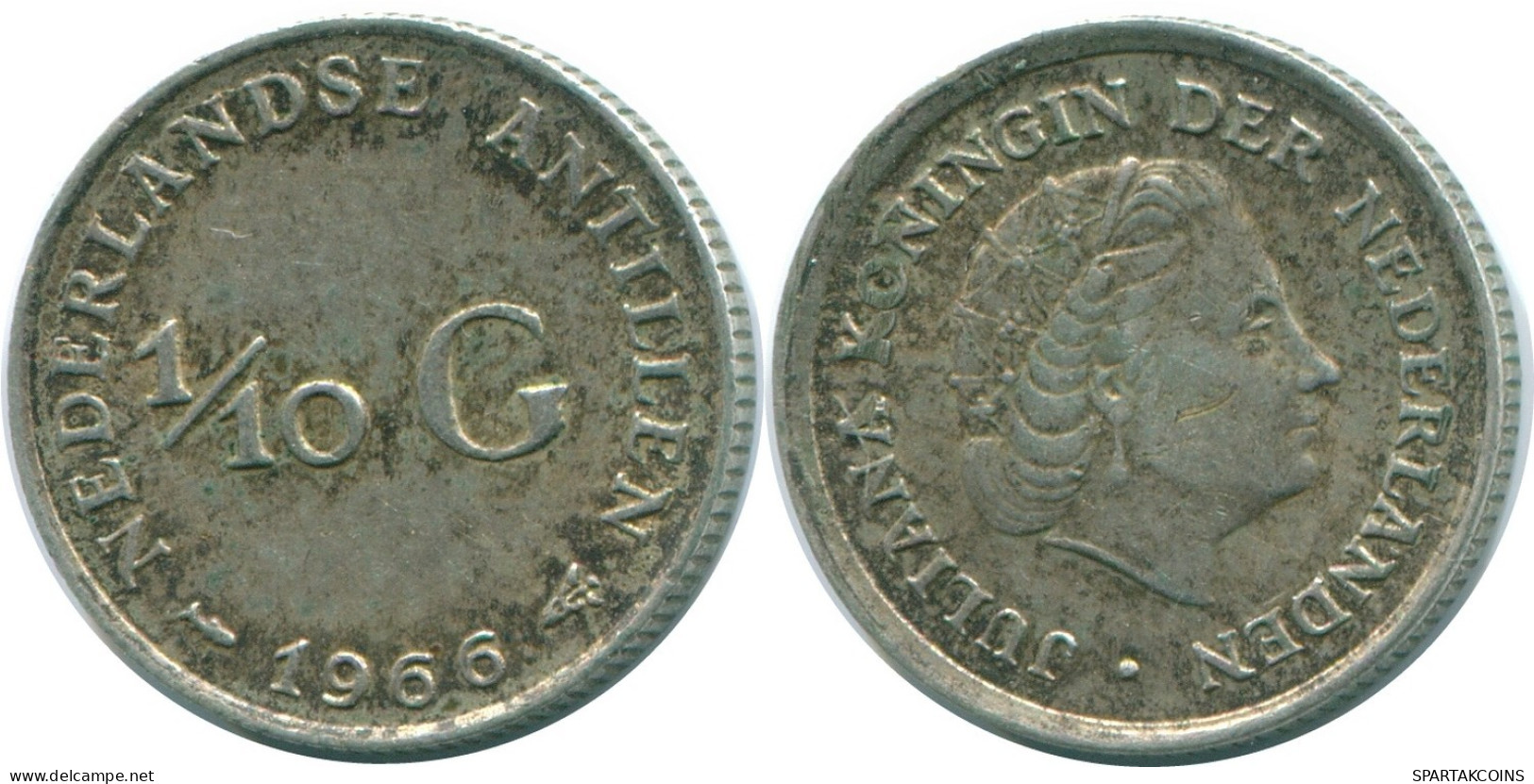 1/10 GULDEN 1966 ANTILLAS NEERLANDESAS PLATA Colonial Moneda #NL12870.3.E.A - Antilles Néerlandaises