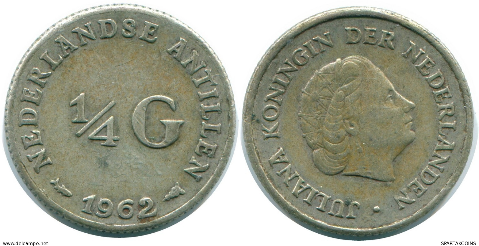 1/4 GULDEN 1962 ANTILLES NÉERLANDAISES ARGENT Colonial Pièce #NL11142.4.F.A - Antilles Néerlandaises