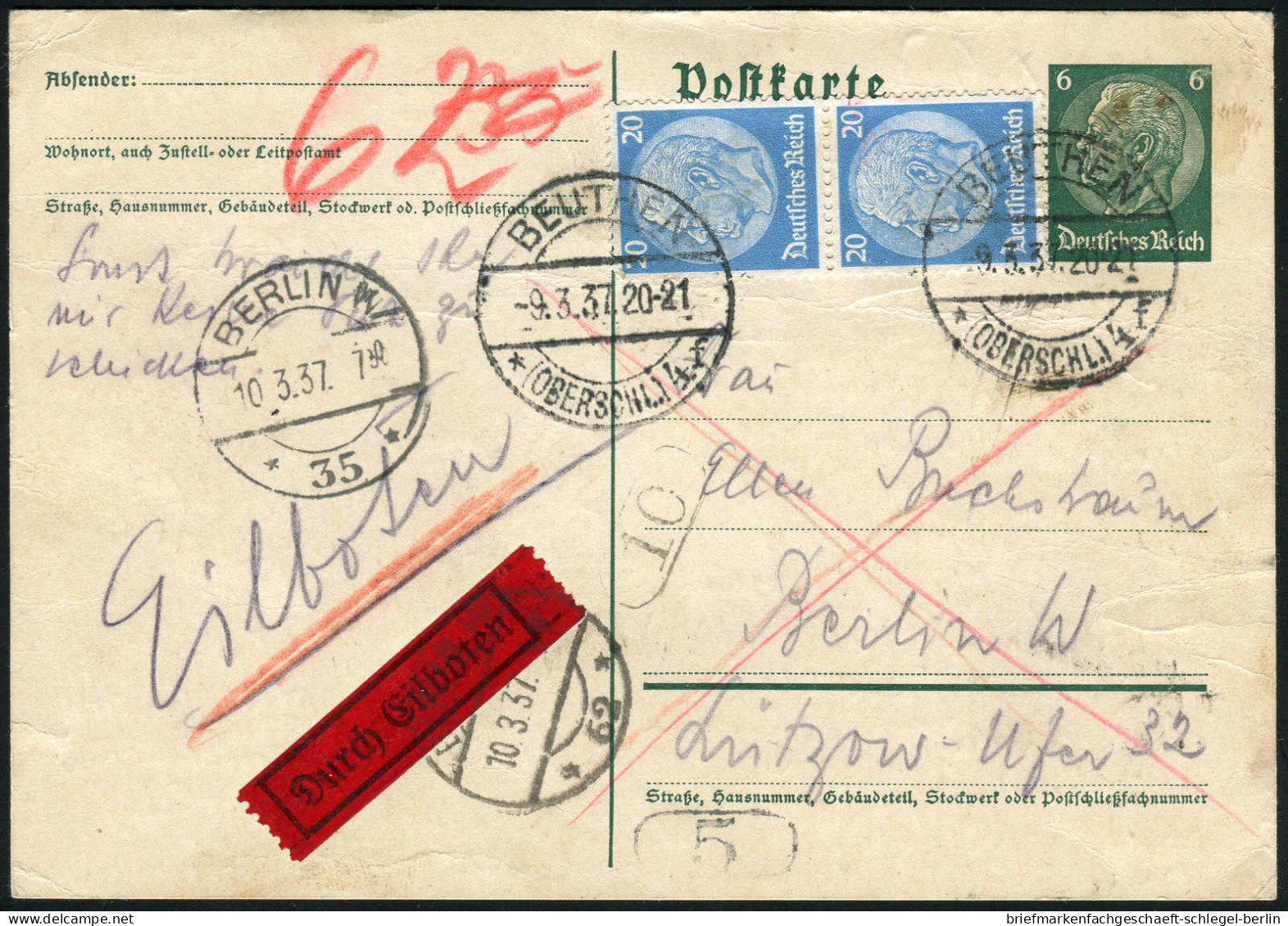 Berliner Postgeschichte, 1937, P 226 + 521(2), Brief - Lettres & Documents