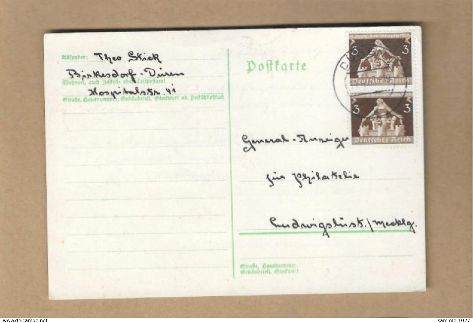 Los Vom 11.05 Postkarte Aus Düren 1937 - Cartas & Documentos