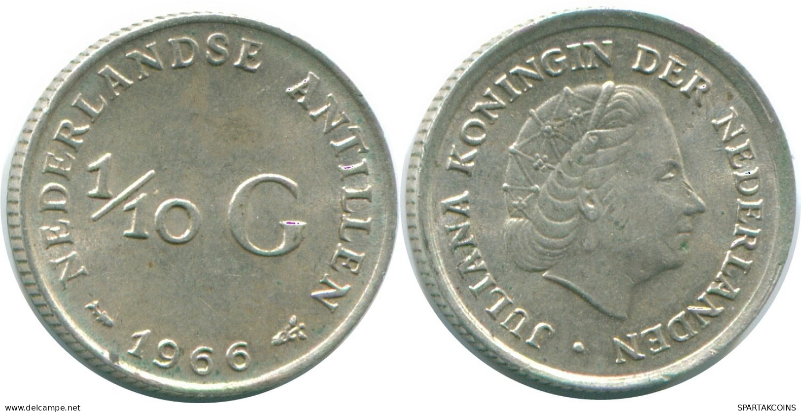 1/10 GULDEN 1966 ANTILLAS NEERLANDESAS PLATA Colonial Moneda #NL12683.3.E.A - Antilles Néerlandaises