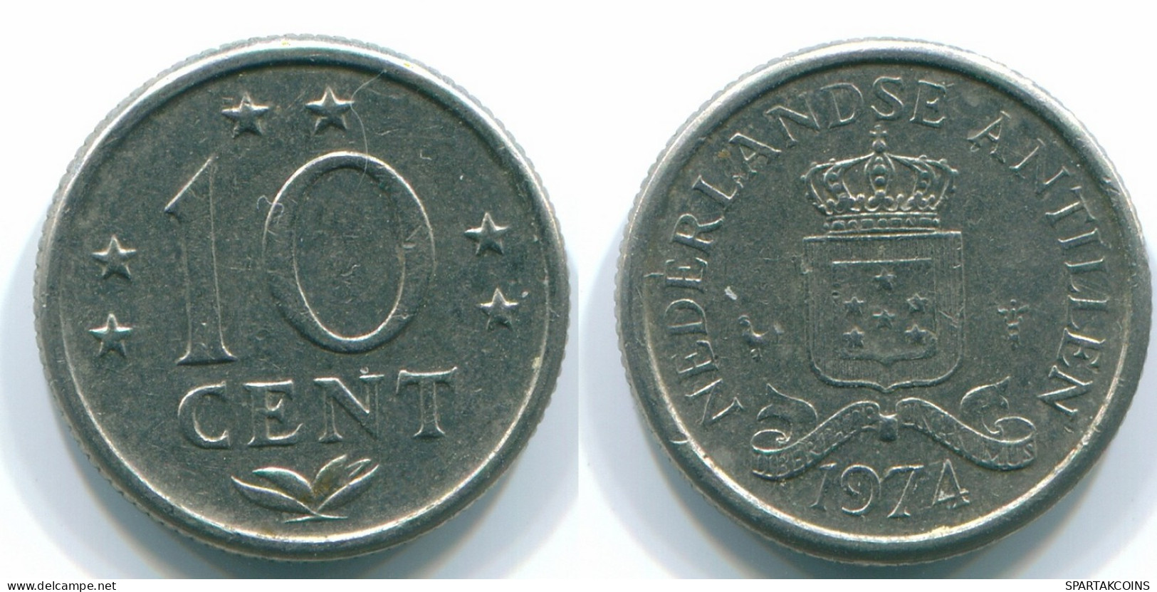 10 CENTS 1974 ANTILLES NÉERLANDAISES Nickel Colonial Pièce #S13531.F.A - Niederländische Antillen