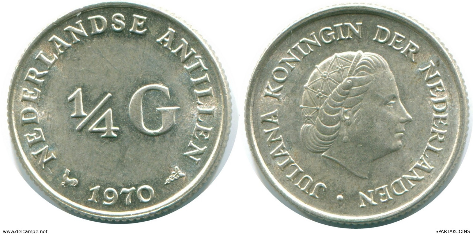 1/4 GULDEN 1970 ANTILLES NÉERLANDAISES ARGENT Colonial Pièce #NL11616.4.F.A - Netherlands Antilles