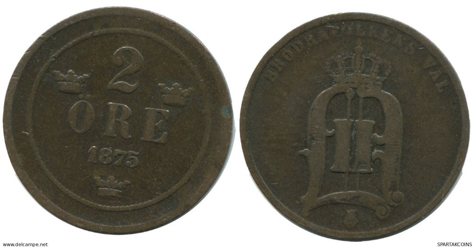 2 ORE 1875 SUÈDE SWEDEN Pièce #AC857.2.F.A - Svezia