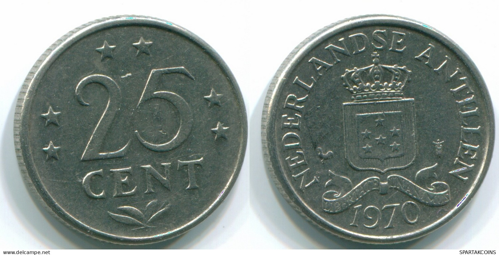 25 CENTS 1970 ANTILLES NÉERLANDAISES Nickel Colonial Pièce #S11477.F.A - Antilles Néerlandaises