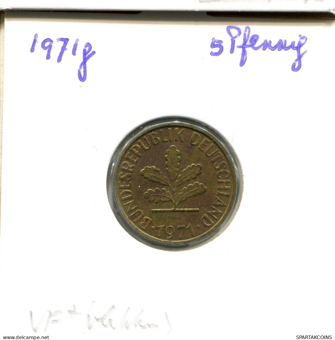 5 PFENNIG 1971 G WEST & UNIFIED GERMANY Coin #DA978.U.A - 5 Pfennig