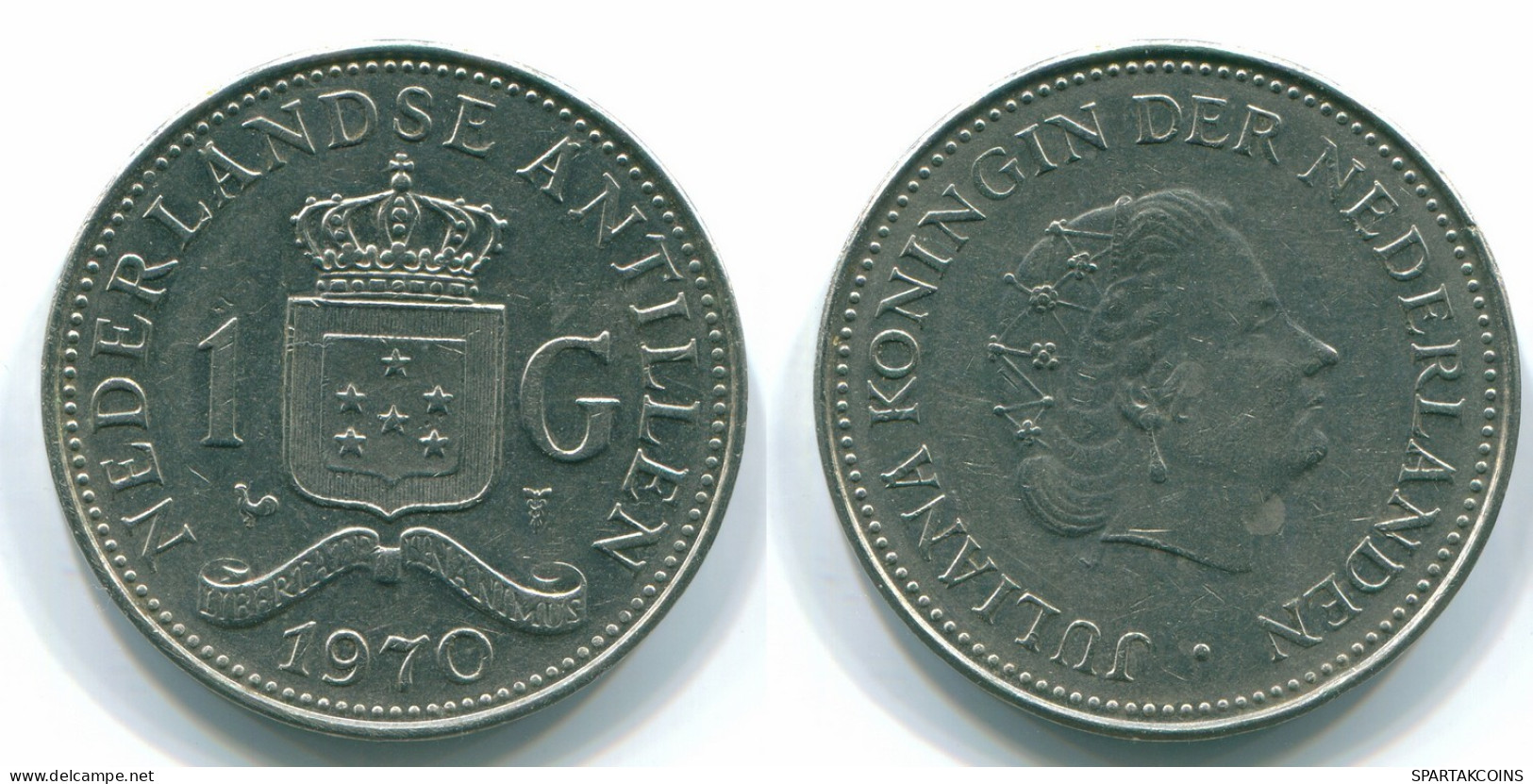1 GULDEN 1970 NETHERLANDS ANTILLES Nickel Colonial Coin #S11898.U.A - Niederländische Antillen