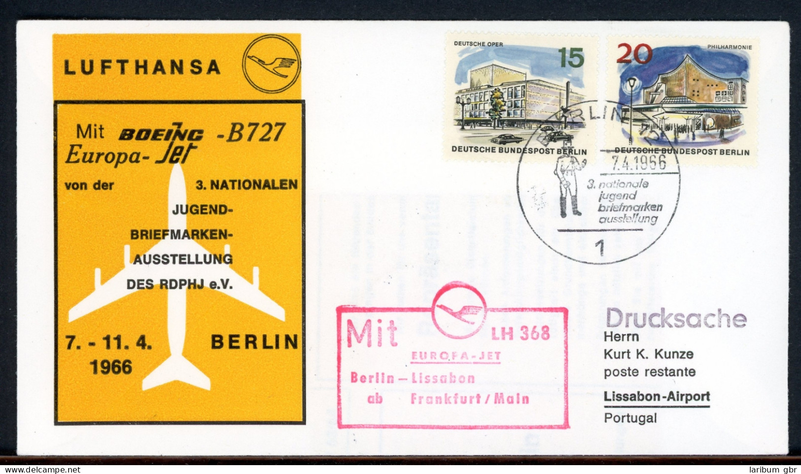 Berlin Lufthansa Sonderflug LH 368 Berlin-Lissabon 7.4.66 255 #HO562 - Otros & Sin Clasificación
