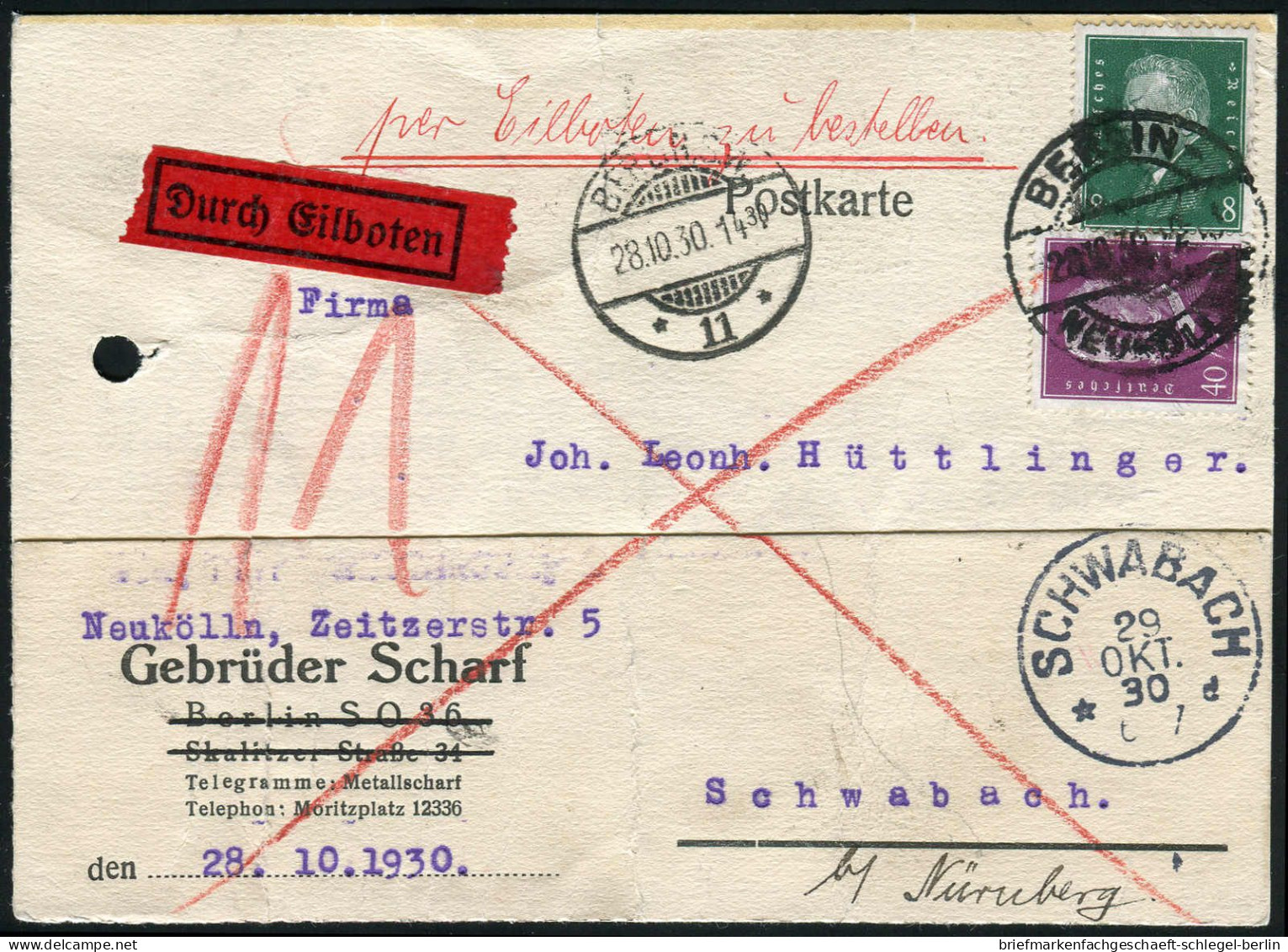 Berliner Postgeschichte, 1930, 412, 418, Brief - Storia Postale