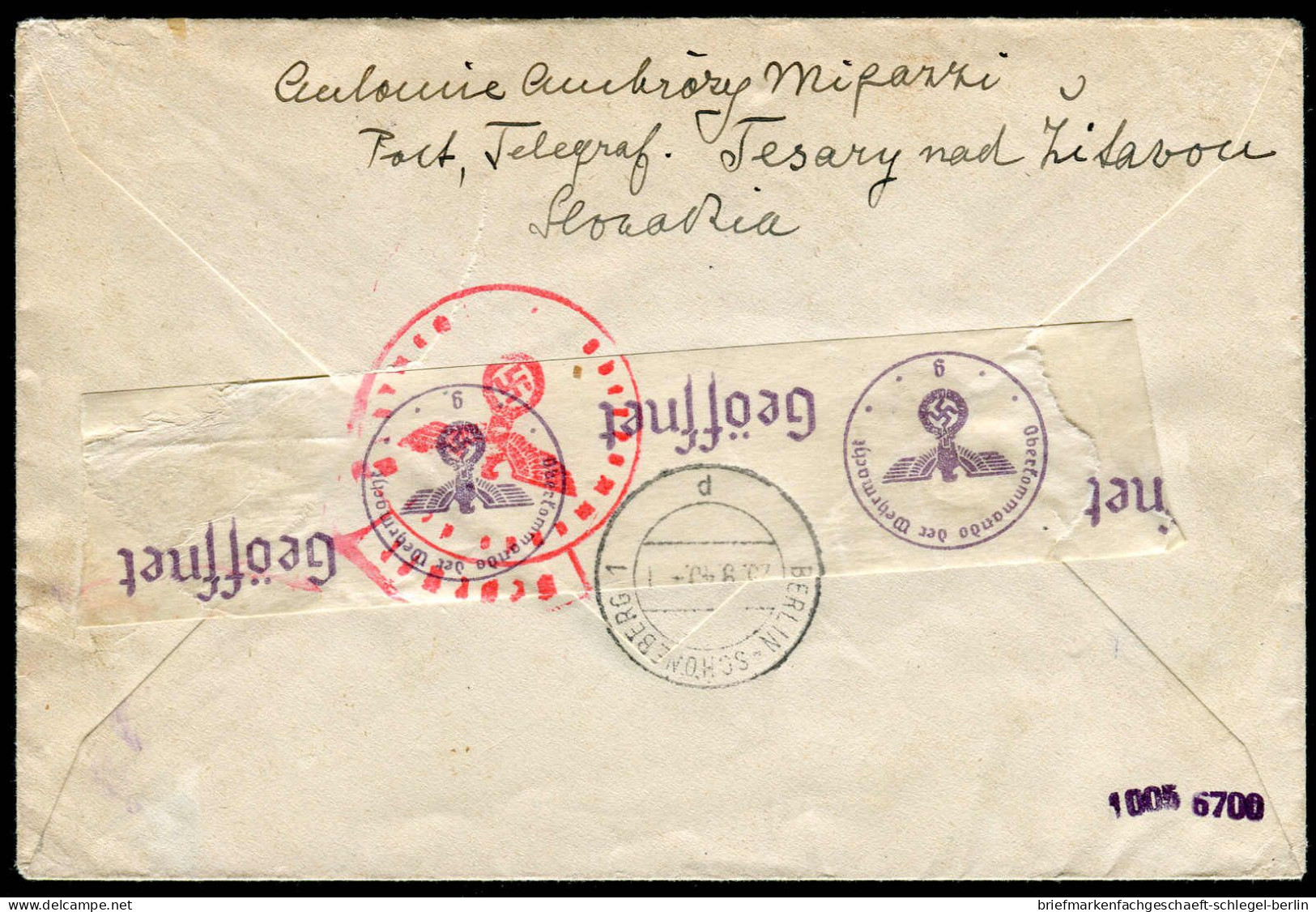 Berliner Postgeschichte, 1940, Slowakei, Brief - Storia Postale