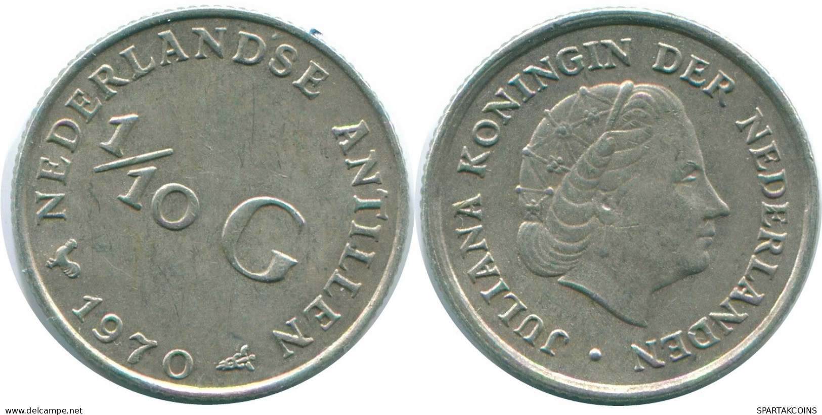 1/10 GULDEN 1970 ANTILLES NÉERLANDAISES ARGENT Colonial Pièce #NL13083.3.F.A - Antilles Néerlandaises