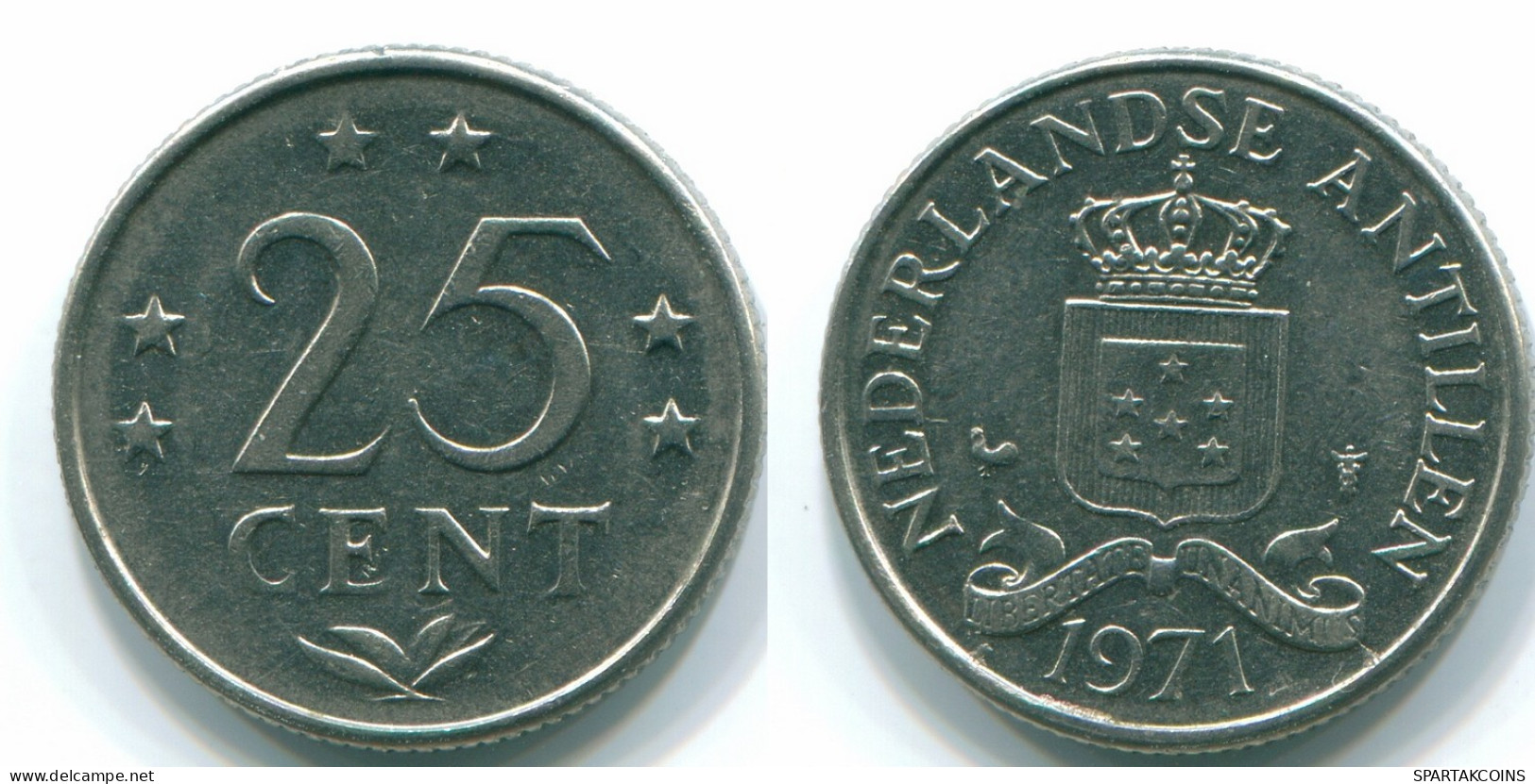 25 CENTS 1971 NIEDERLÄNDISCHE ANTILLEN Nickel Koloniale Münze #S11508.D.A - Niederländische Antillen