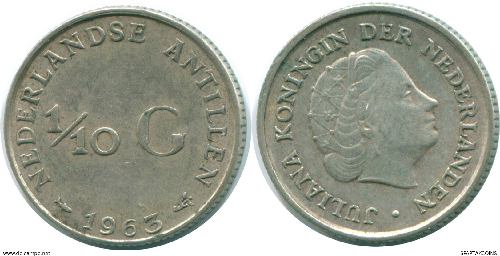 1/10 GULDEN 1963 NIEDERLÄNDISCHE ANTILLEN SILBER Koloniale Münze #NL12620.3.D.A - Niederländische Antillen