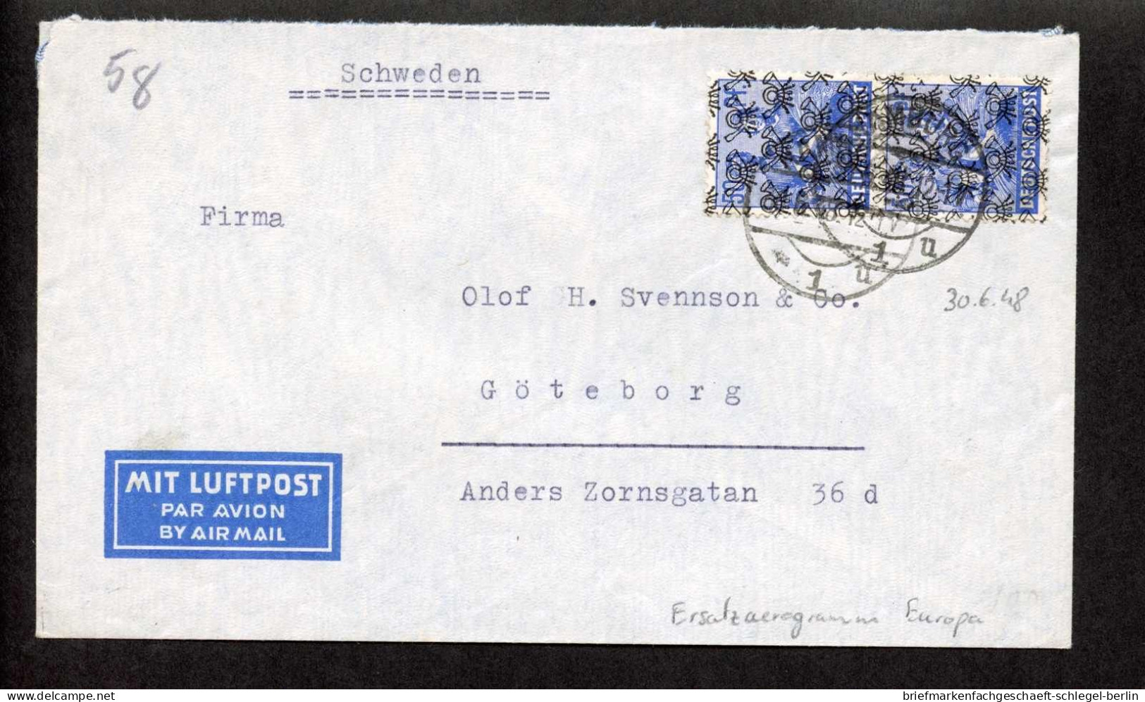 Bizone Flugpost-Zulassungsmarke, 1948, 48 II (2), Brief - Brieven En Documenten