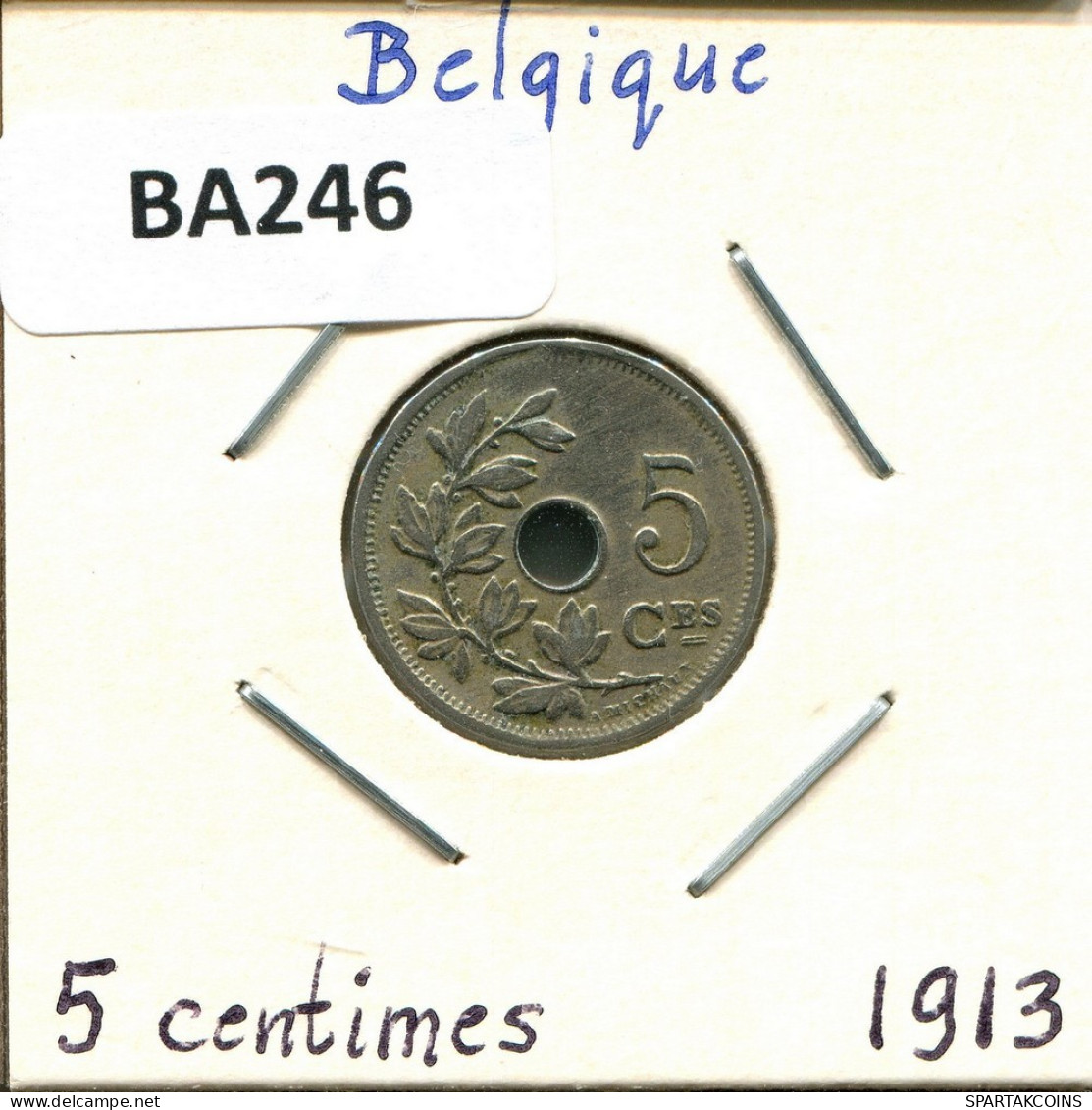 5 CENTIMES 1913 FRENCH Text BÉLGICA BELGIUM Moneda #BA246.E.A - 5 Centimes