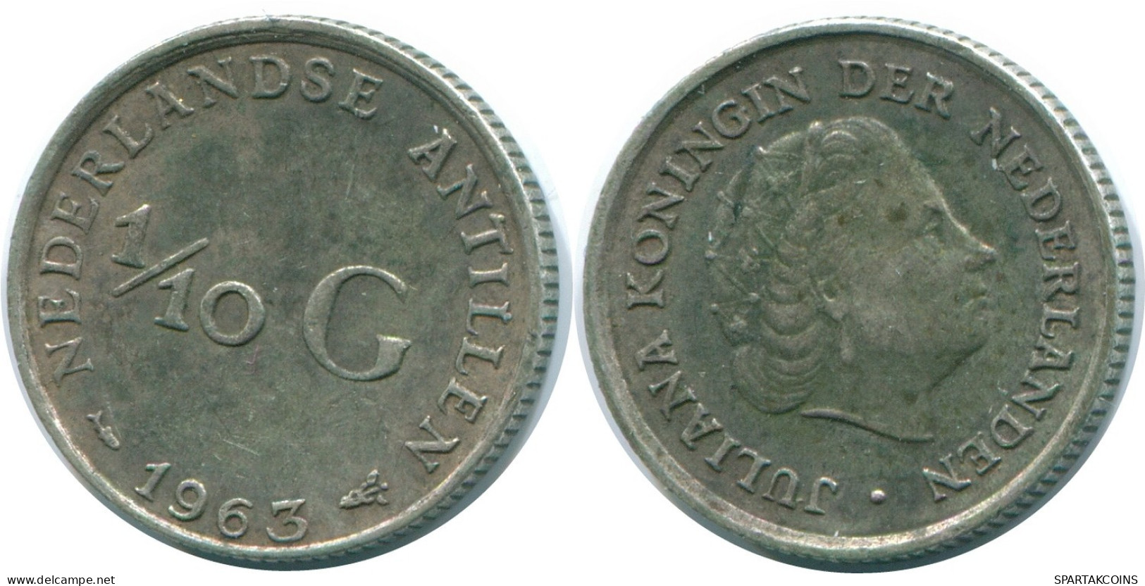 1/10 GULDEN 1963 NETHERLANDS ANTILLES SILVER Colonial Coin #NL12610.3.U.A - Netherlands Antilles