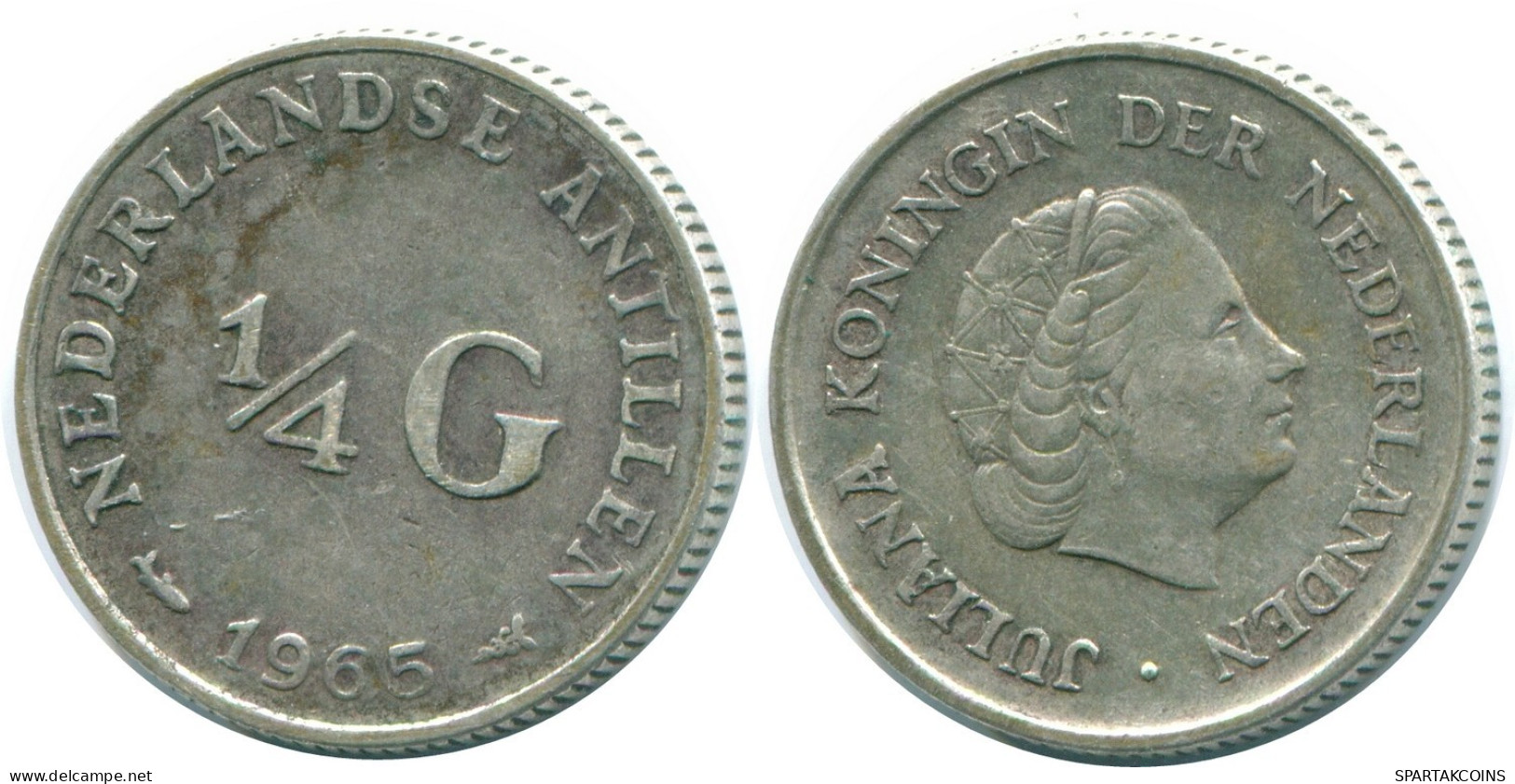 1/4 GULDEN 1965 ANTILLES NÉERLANDAISES ARGENT Colonial Pièce #NL11396.4.F.A - Antilles Néerlandaises