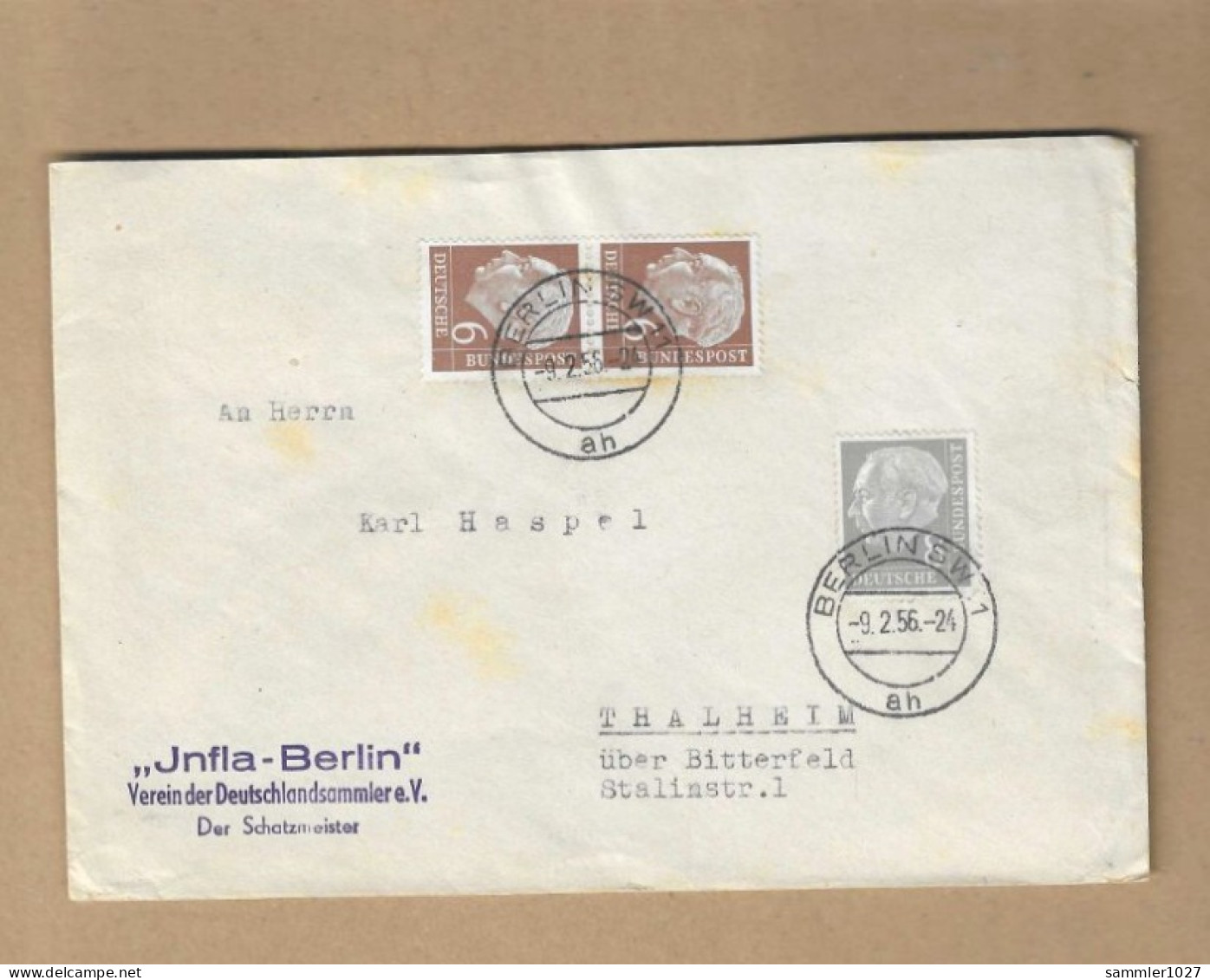Los Vom 11.05 Briefumschlag Aus Berlin Nach Thalheim 1956 - Storia Postale
