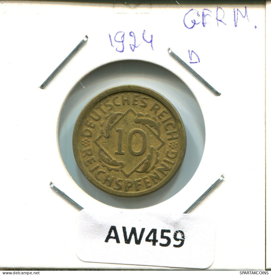 10 REISCHPFENNIG 1924 D ALEMANIA Moneda GERMANY #AW459.E.A - 10 Rentenpfennig & 10 Reichspfennig