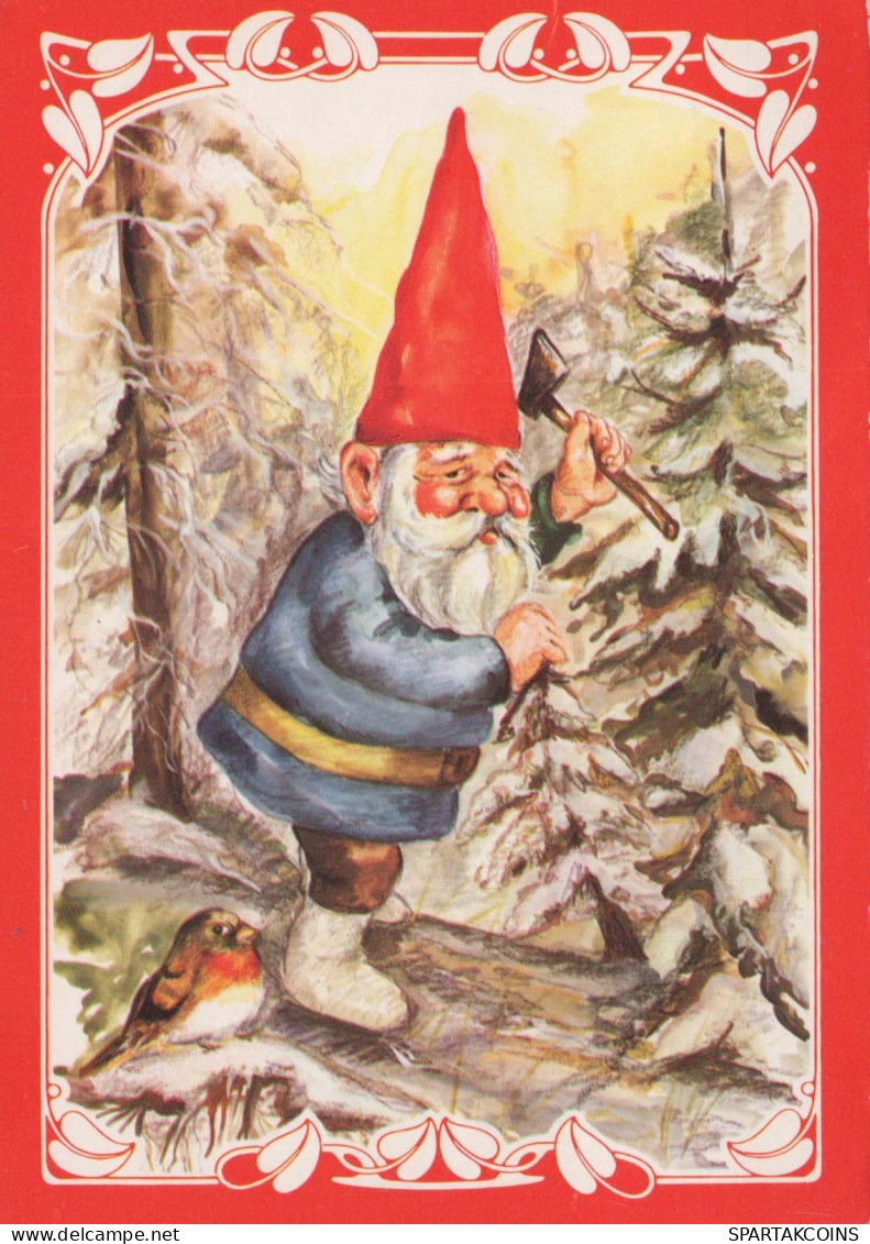 PAPÁ NOEL Feliz Año Navidad GNOMO Vintage Tarjeta Postal CPSM #PAU452.A - Santa Claus