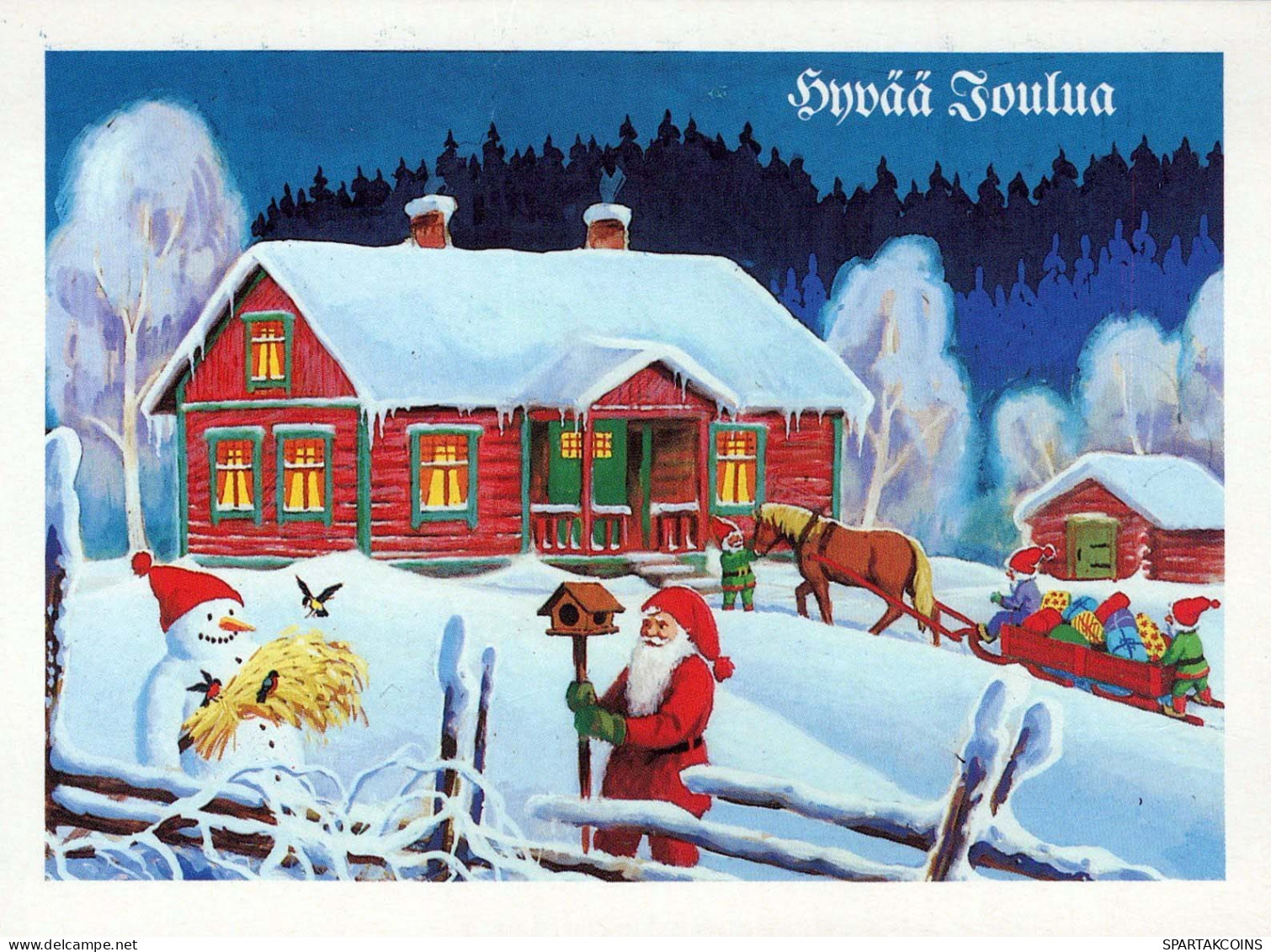 PÈRE NOËL Bonne Année Noël BONHOMME DE NEIGE Vintage Carte Postale CPSM #PAU364.A - Santa Claus