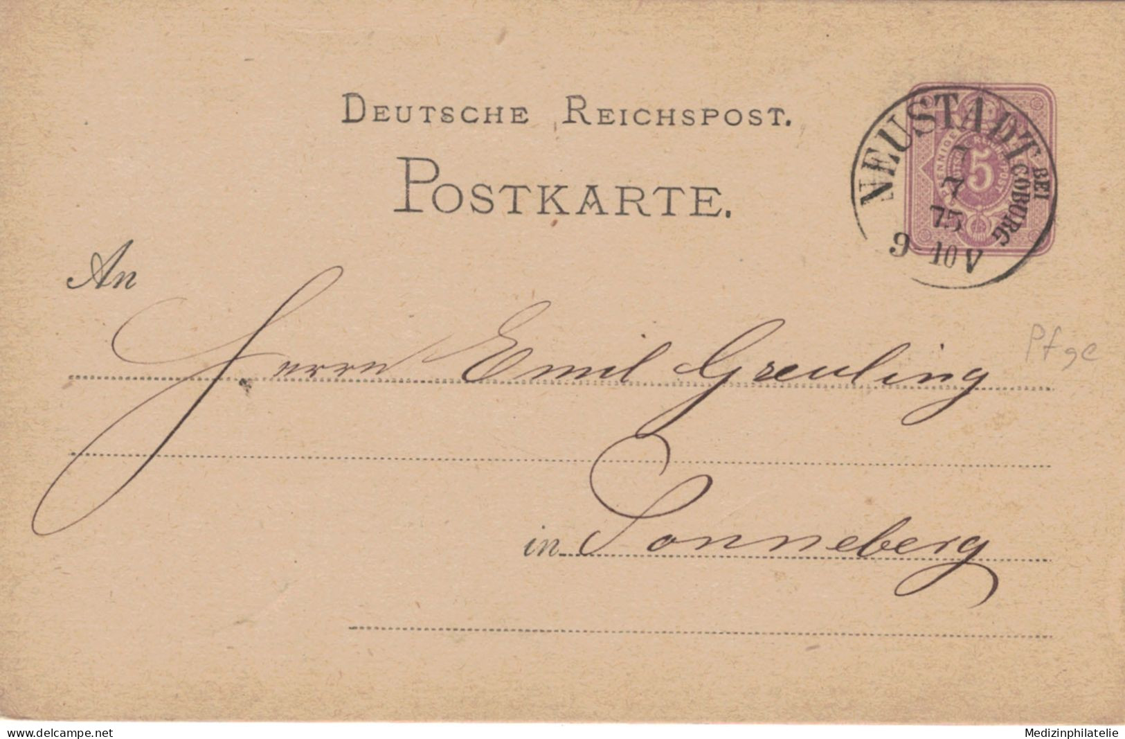 Ganzsache 5 Pfennig - Koehler Neustadt Bei Coburg 1875 > Emil Greuling Sonneberg - Karikaturen - Cartes Postales